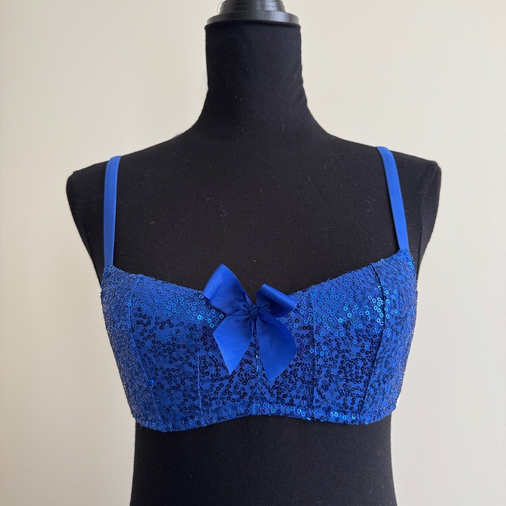 Blue Sequin Balconette Bralette Vintage Aerie Sequin Bra Size Small NWT - Picture 3 of 7